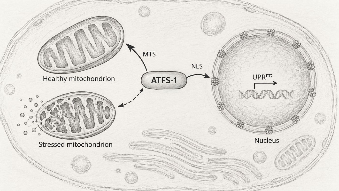 Pencil model of the ATFS-1 mitochondrial stress response